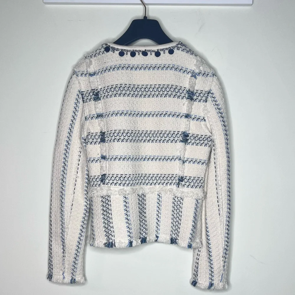 Tory Burch Abbot Embellished Striped Tweed Jacket XS - Picture 6 of 6